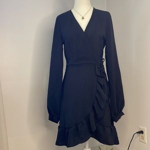 NWT Altar’d State Wrap Style Tie Back Mini Dress Black Ruffled V-Neck XS